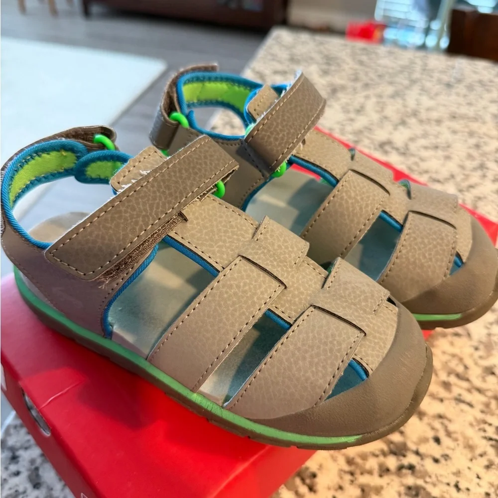 See Kai Run Gray and Green Closed-Toe Kids Sandals